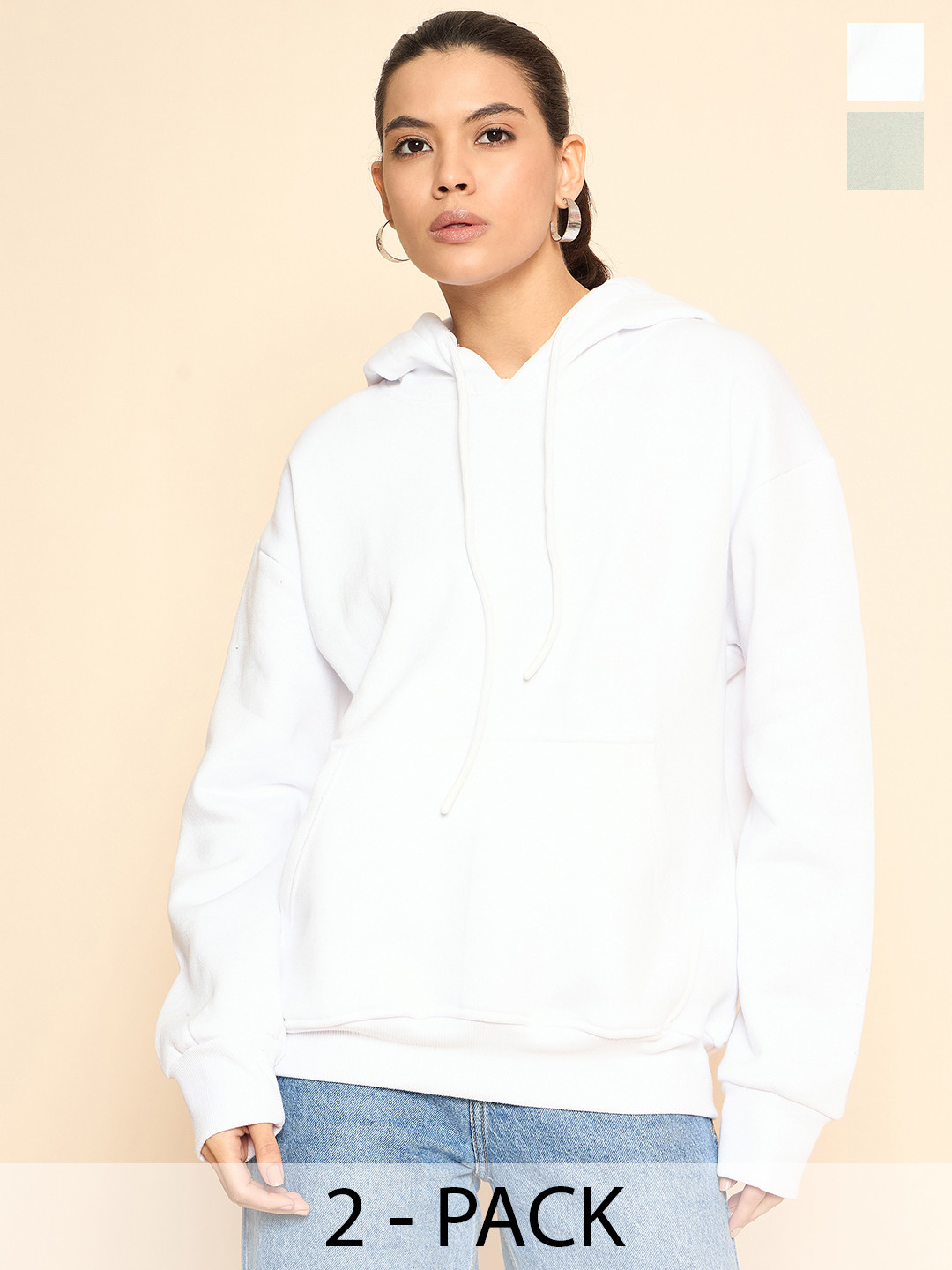 

COLOR CAPITAL Pack Of 2 Women Solid Hooded Pullover Cotton Sweatshirts, White