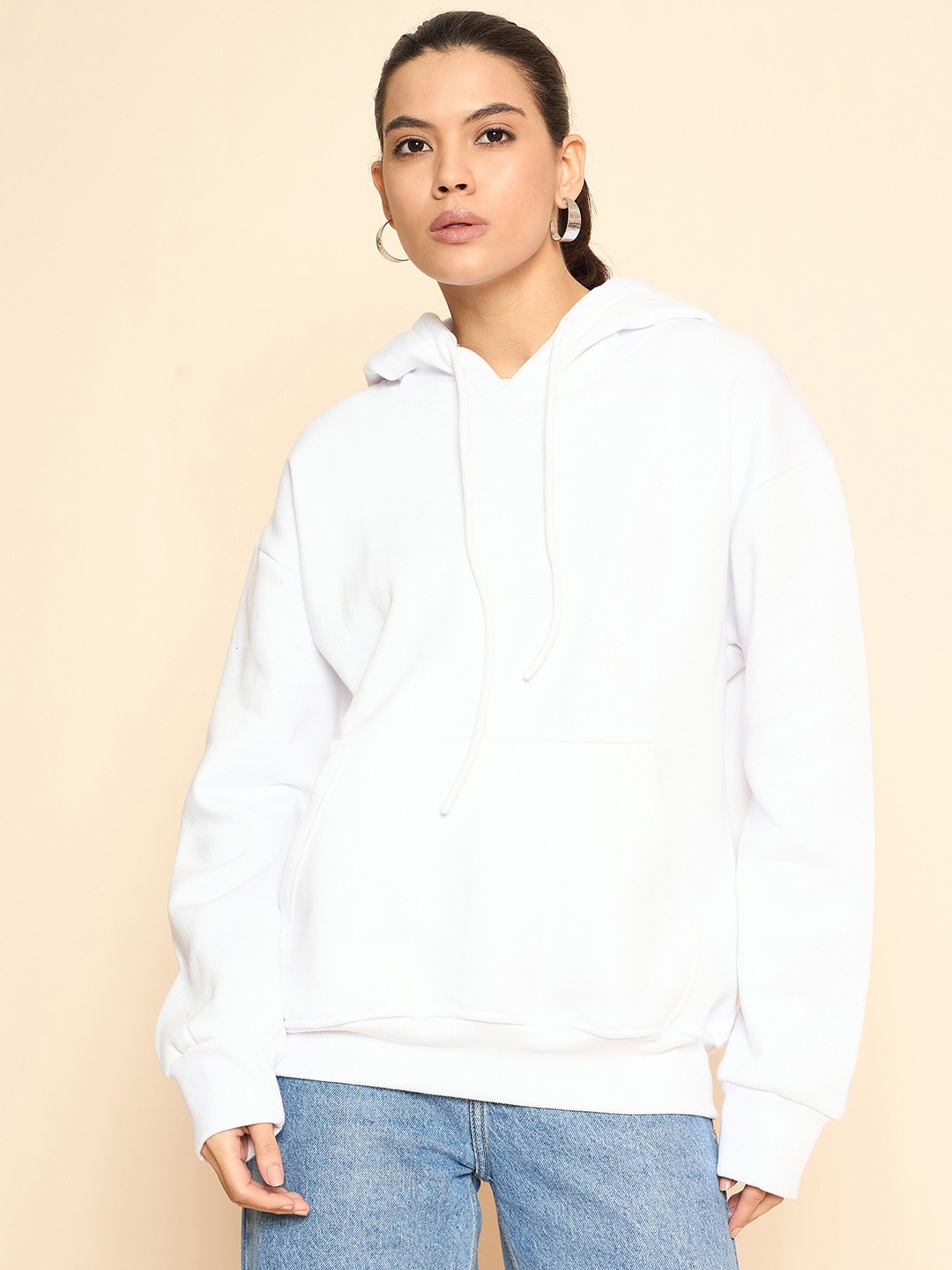 

COLOR CAPITAL Women Solid Hooded Oversized Cotton Sweatshirt, White