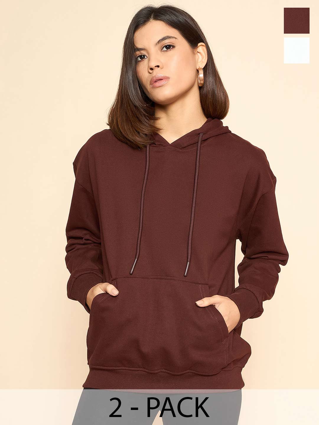 COLOR CAPITAL Pack Of 2 Women Solid Pullover Cotton Sweatshirts, Brown