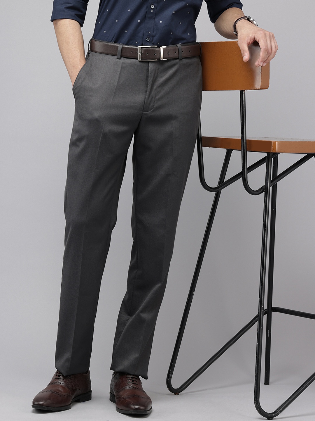 

Park Avenue Men Textured Formal Trousers, Grey