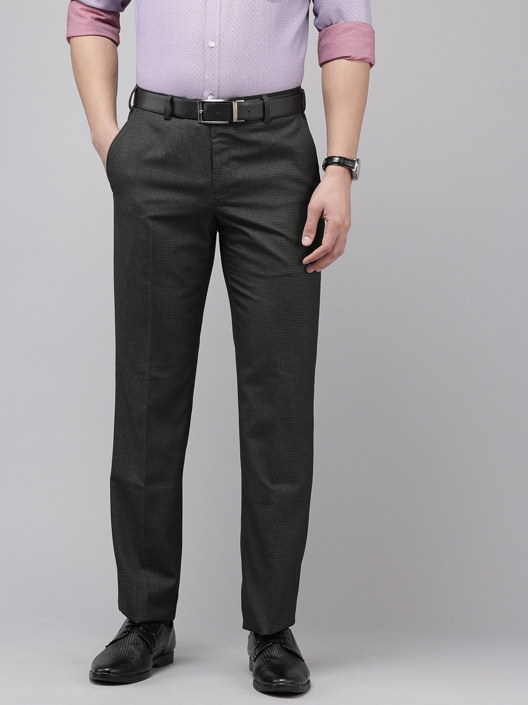 

Park Avenue Men Checked Formal Trousers, Grey