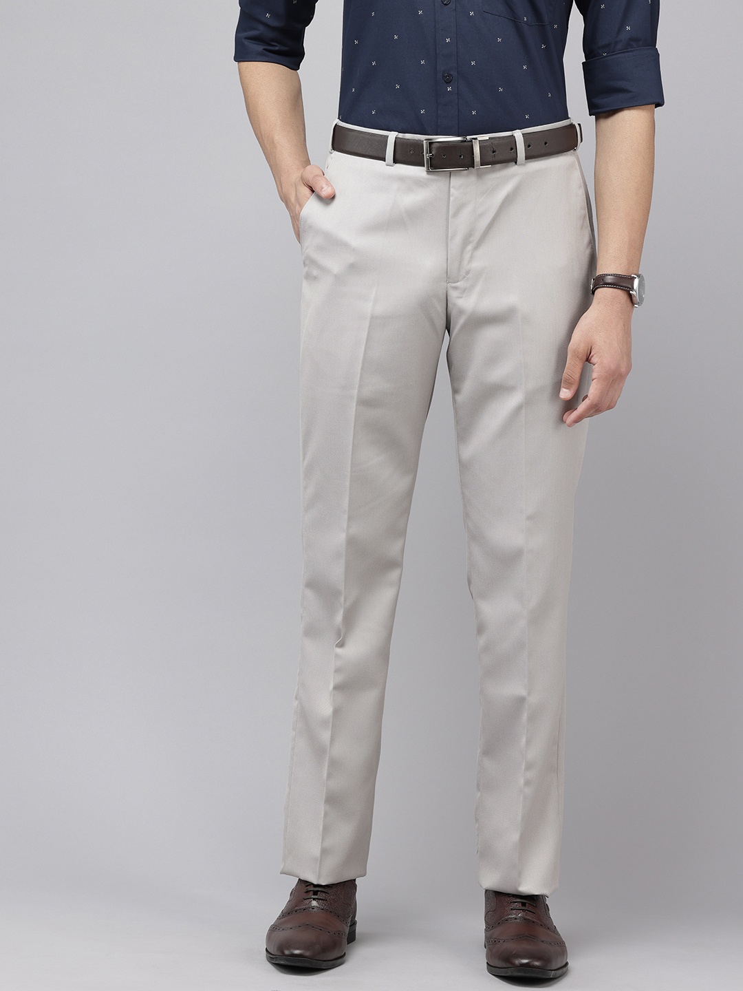 

Park Avenue Men Textured Formal Trousers, Grey
