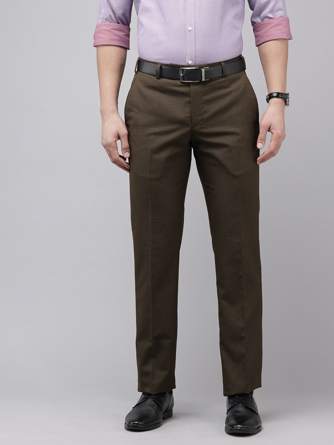 

Park Avenue Men Checked Formal Trousers, Brown