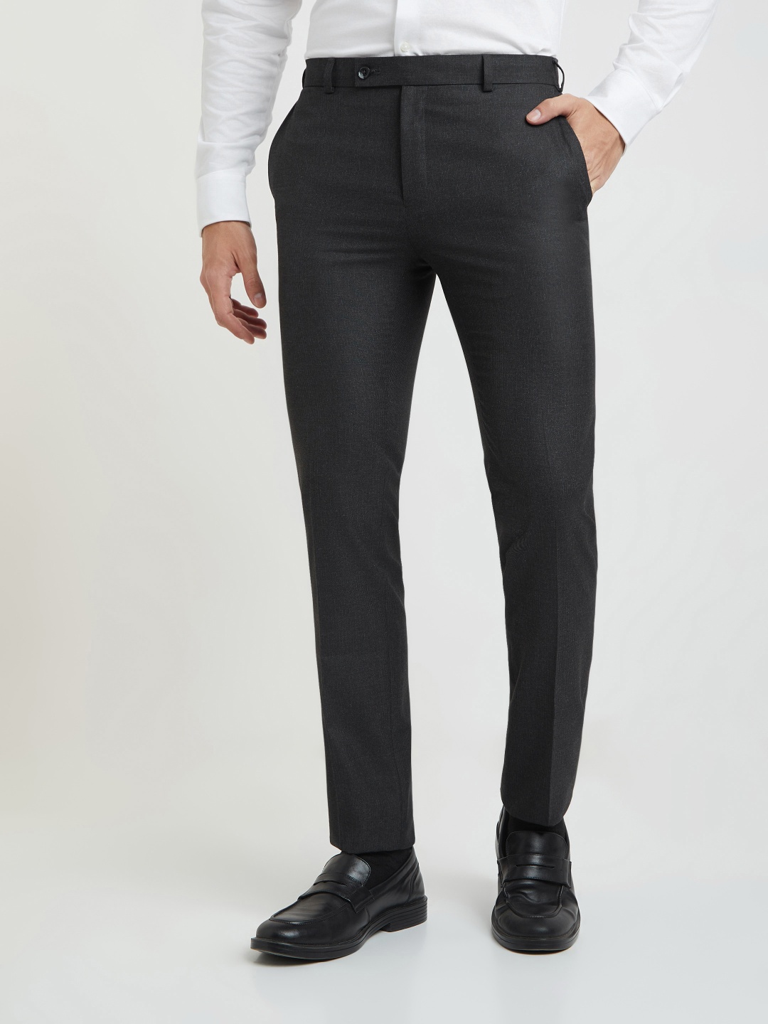 

Raymond Men Textured Slim Fit Formal Trousers, Charcoal