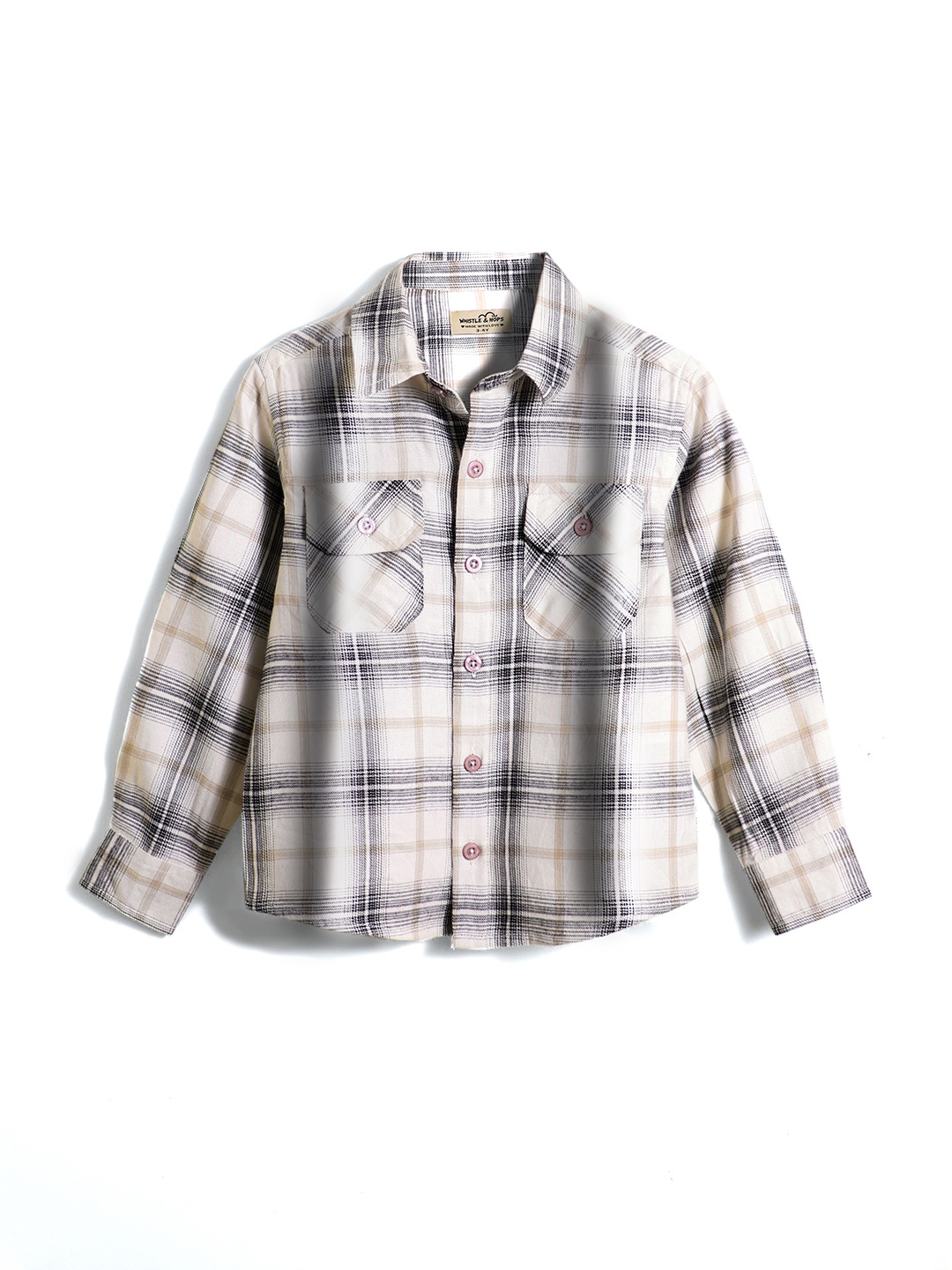 

Whistle & Hops Boys Standard Cutaway Collar Checked Cotton Casual Shirt, White
