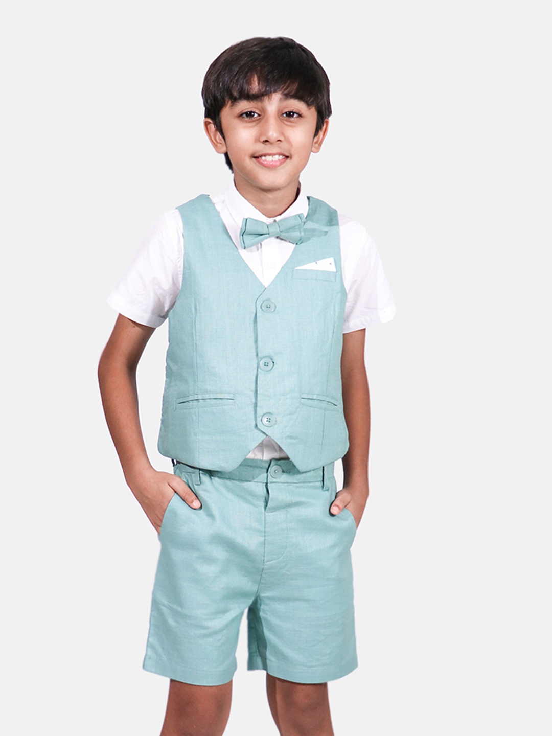 

Whistle & Hops Boys 4-Piece Shirt & Shorts With Waistcoat, Blue