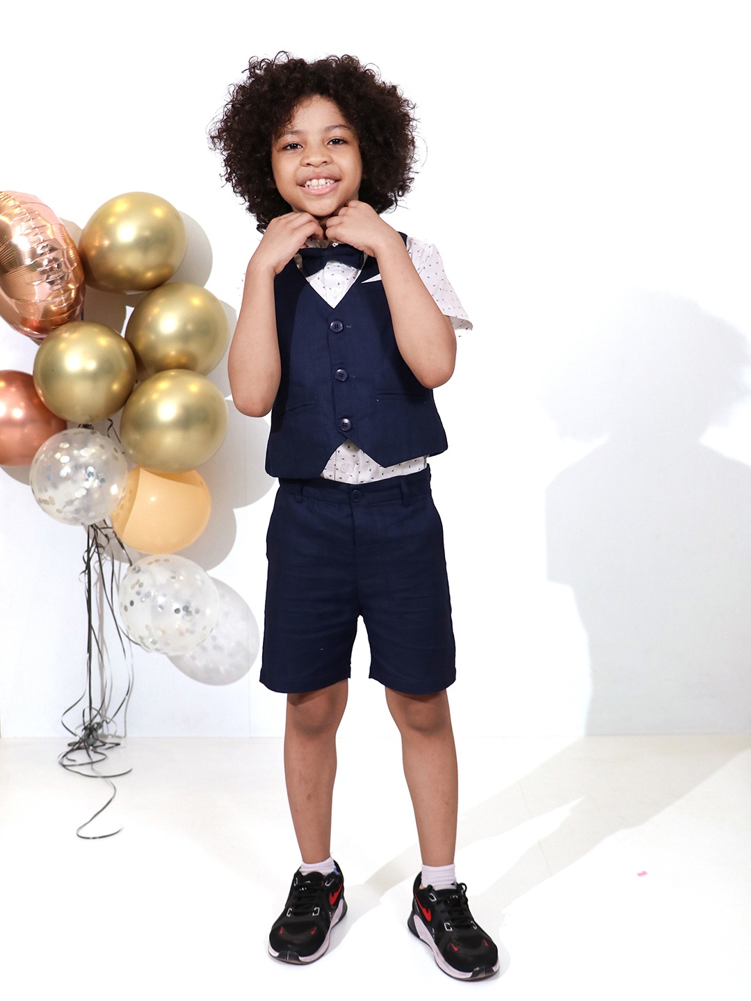 

Whistle & Hops Boys 4-Piece Shirt & Shorts With Waistcoat Dressy Set, Navy blue