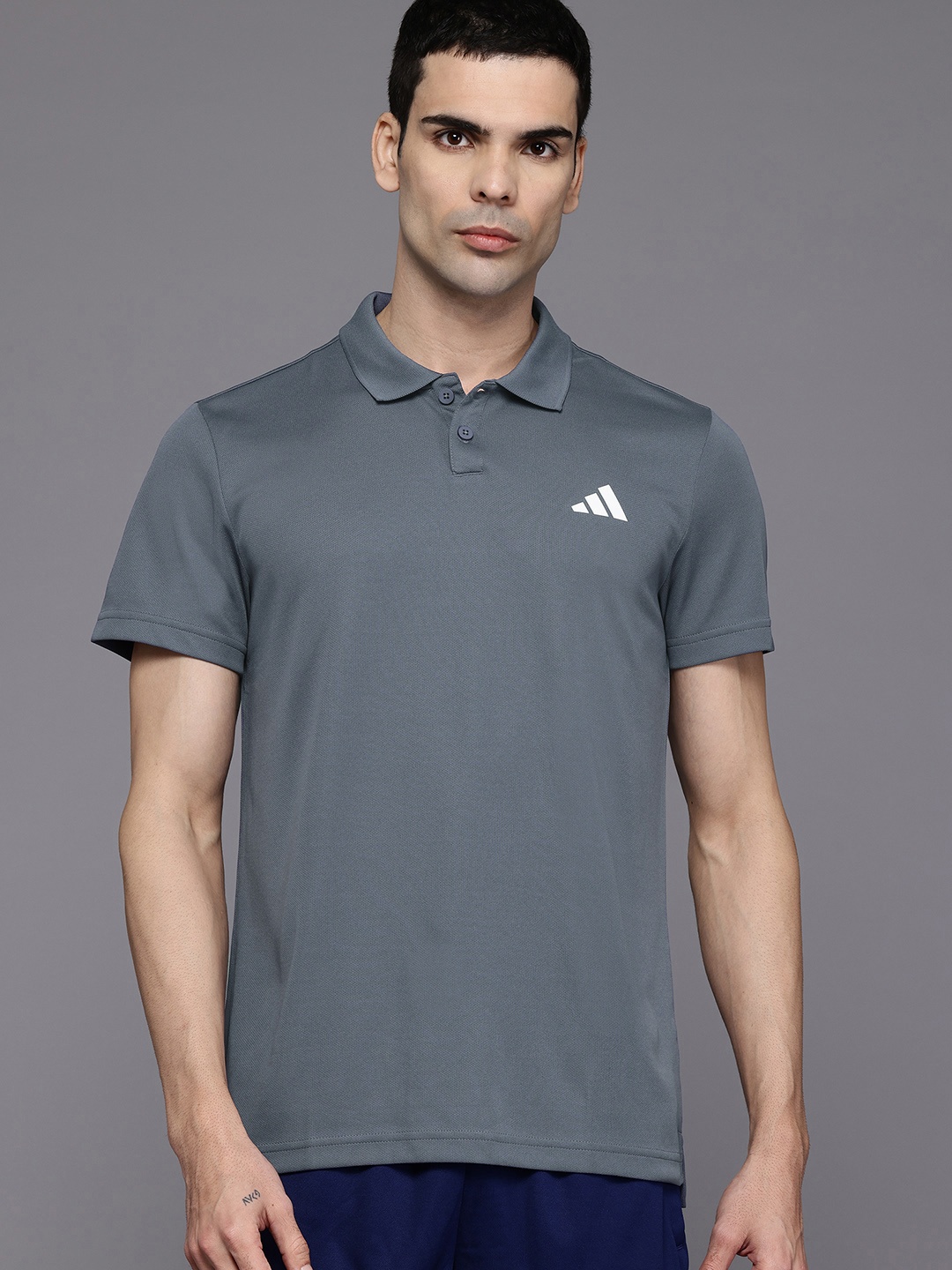 

ADIDAS Logo Polo Collar T-shirt, Grey