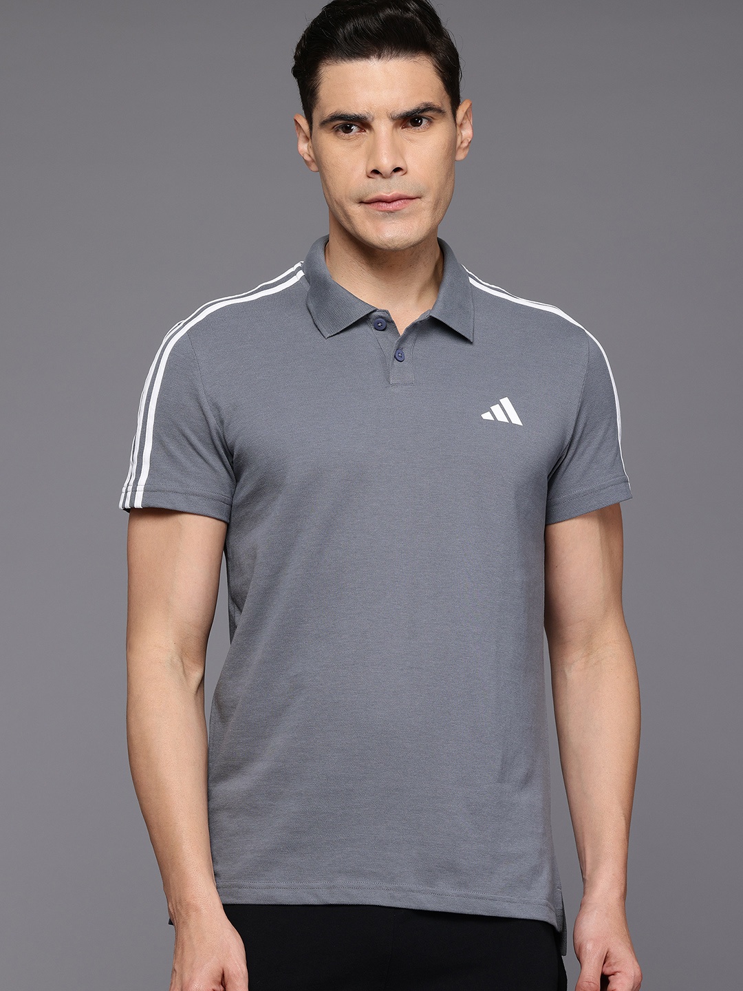 

ADIDAS Polo Collar Striped T-Shirt, Grey