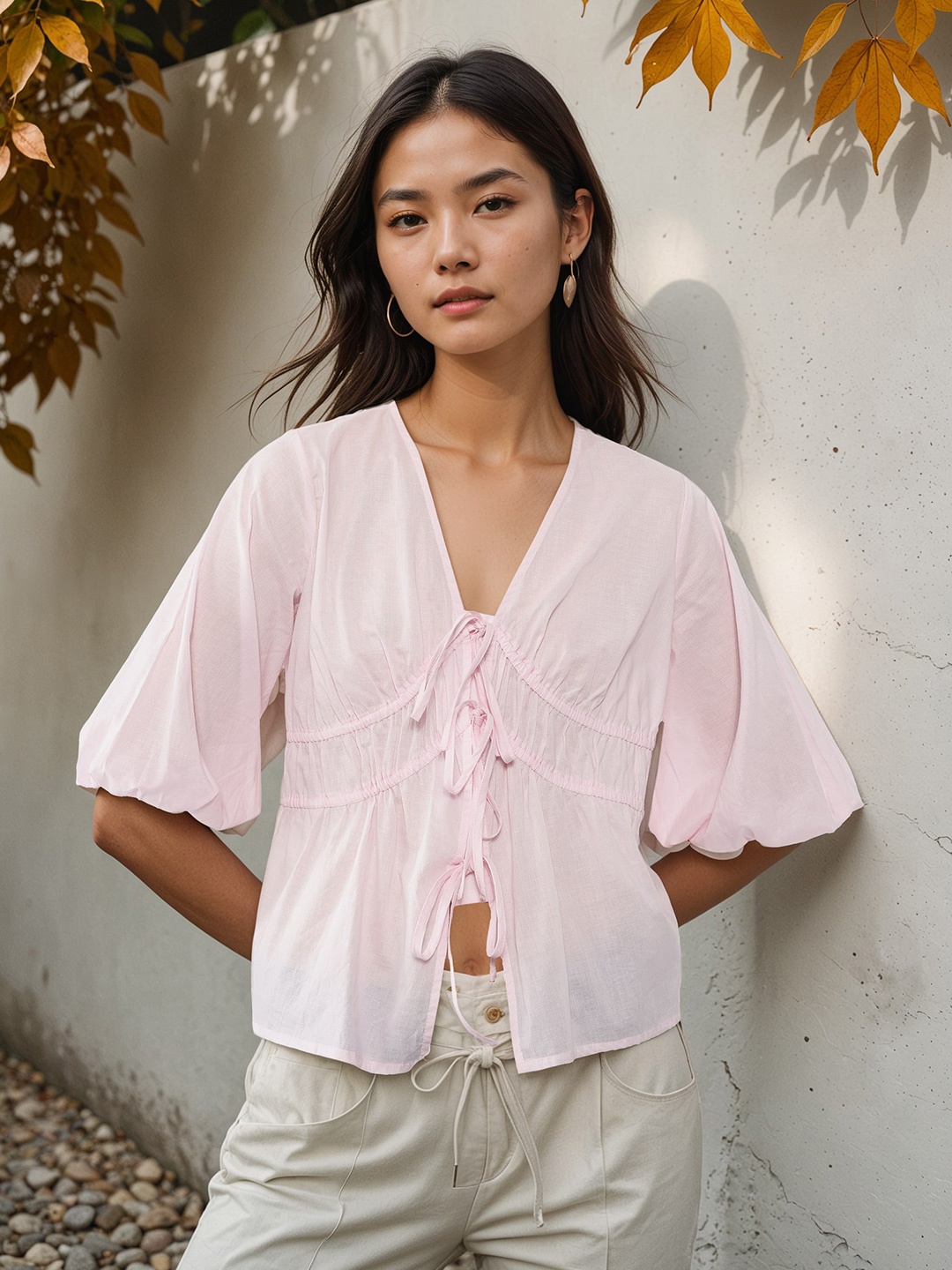 

H&M Peplum Tie Tops, Pink