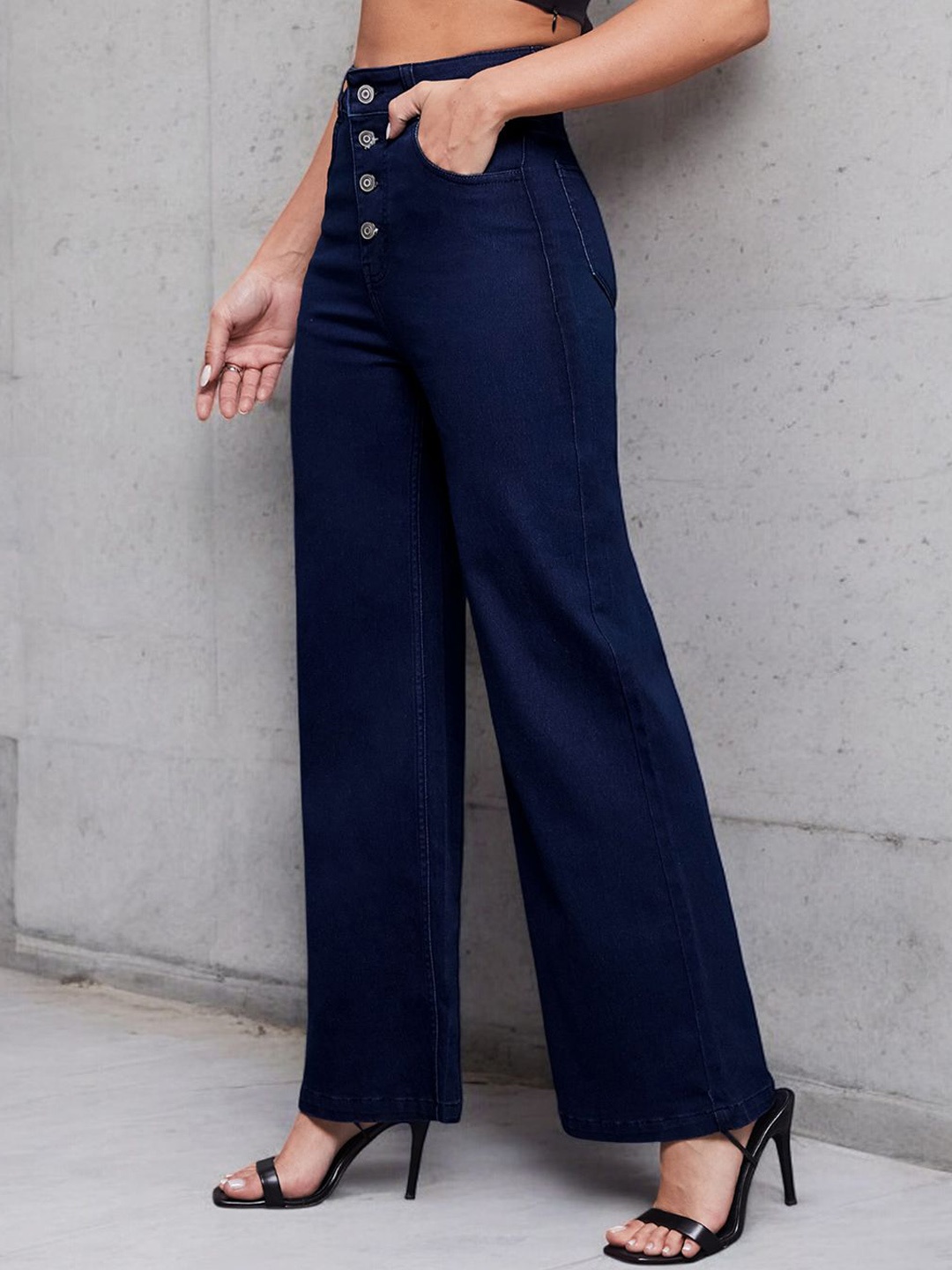 

Miss Chase Women Wide Leg High-Rise Stretchable Jeans, Blue
