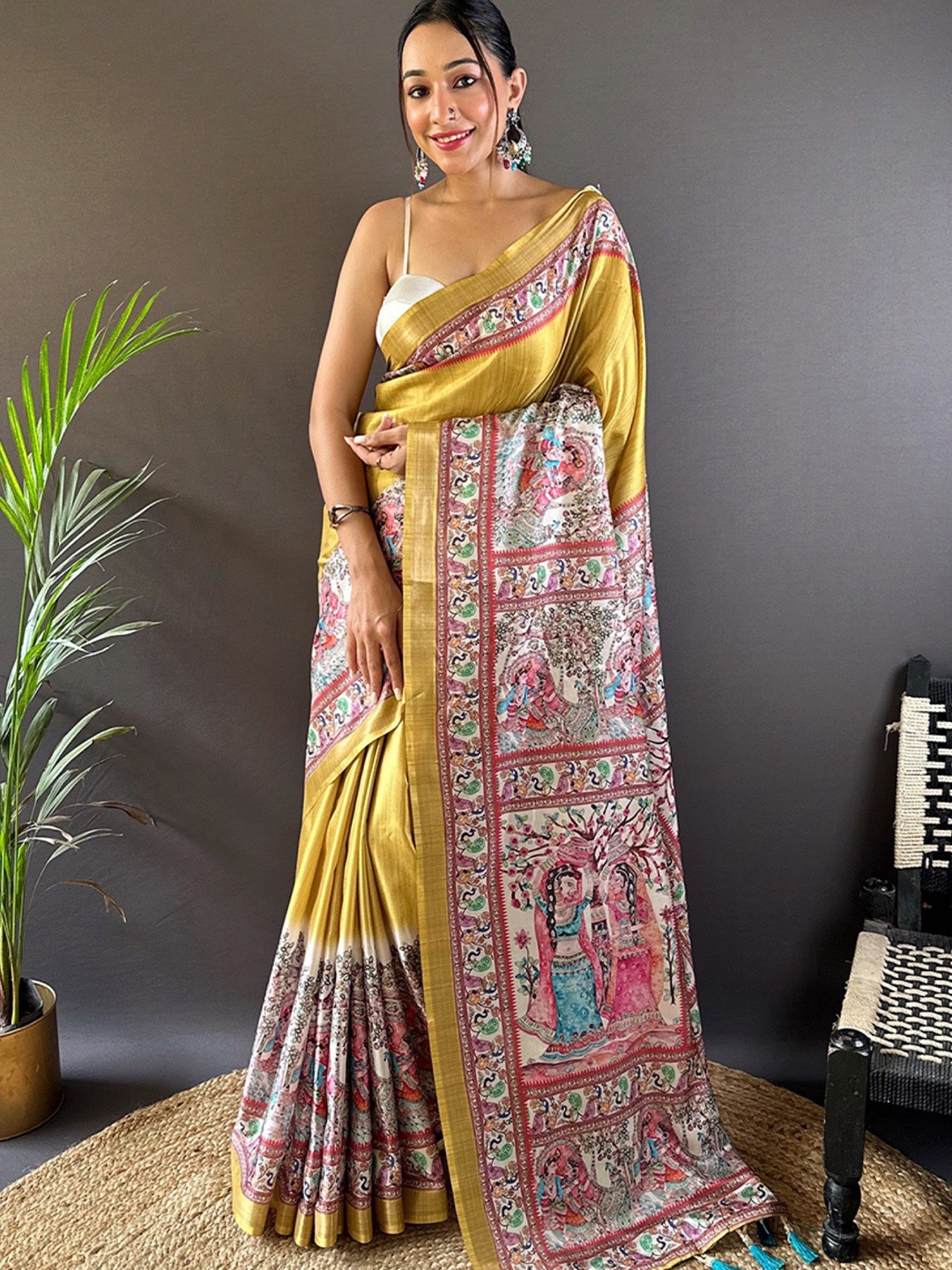 

MySilkLove Kalamkari Zari Tussar Saree, Green