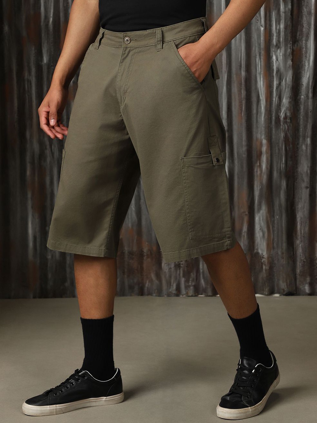 

High Star Men relaxed fit boyfriend cargo Shorts, Green