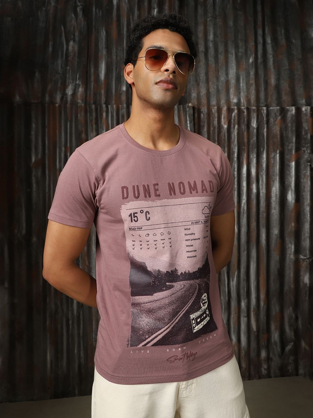 

High Star Men Moto Racer Printed Regular Fit Cotton T-shirt, Mauve