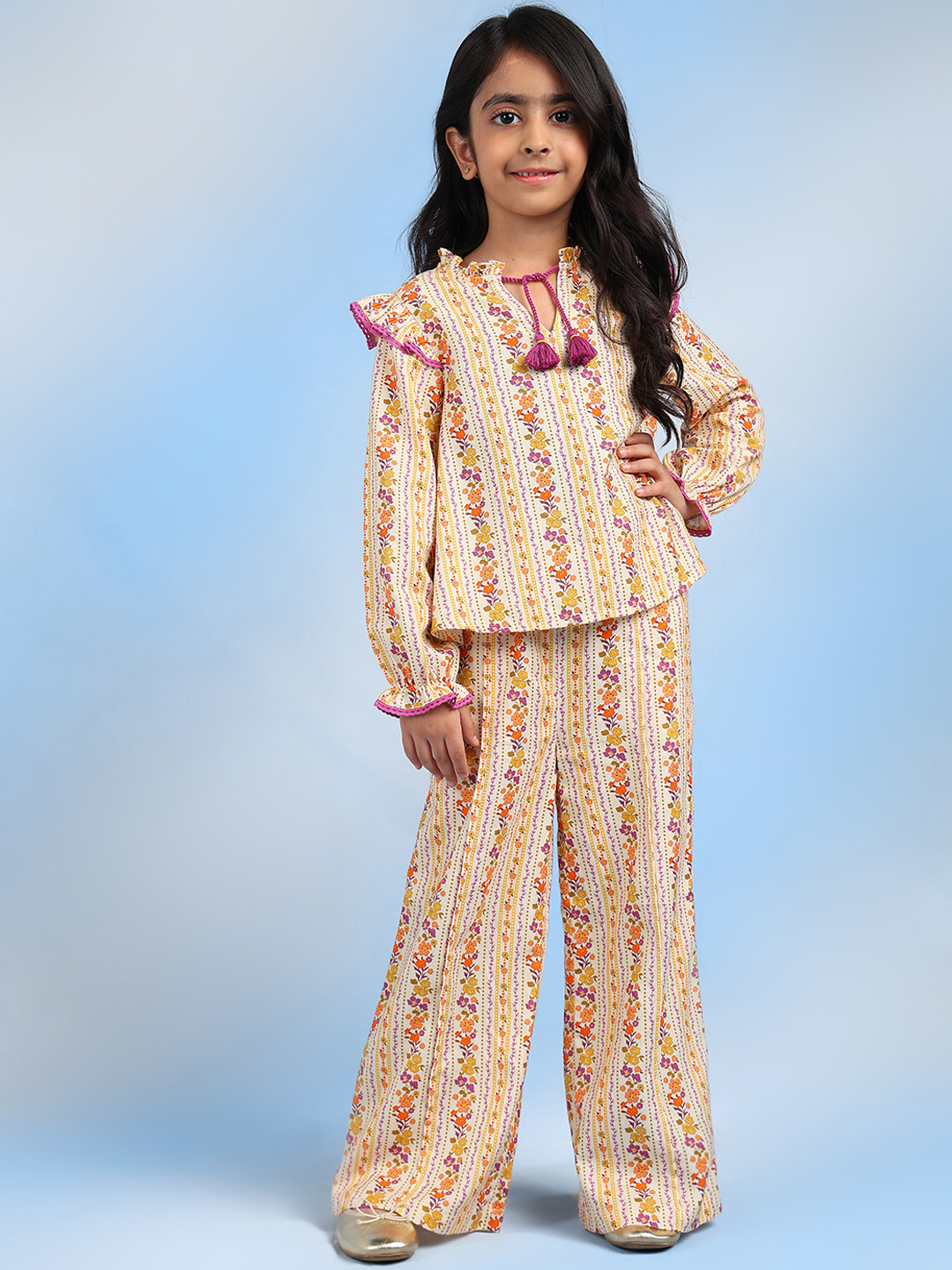 

The Tribe Kids Floral Print Puff Sleeve Cotton Top, Yellow