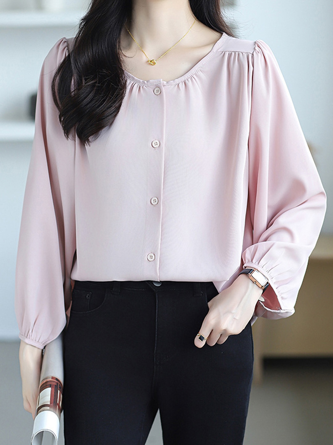 

LULU & SKY Women Solid Round Neck Top, Pink