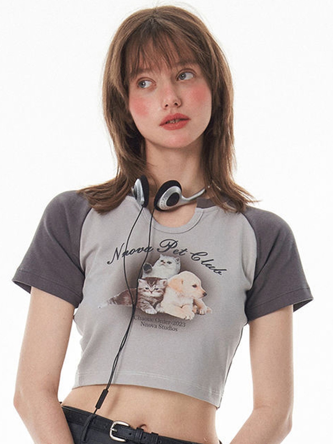 

LULU & SKY Women Graphic Printed Round Neck Top, Grey
