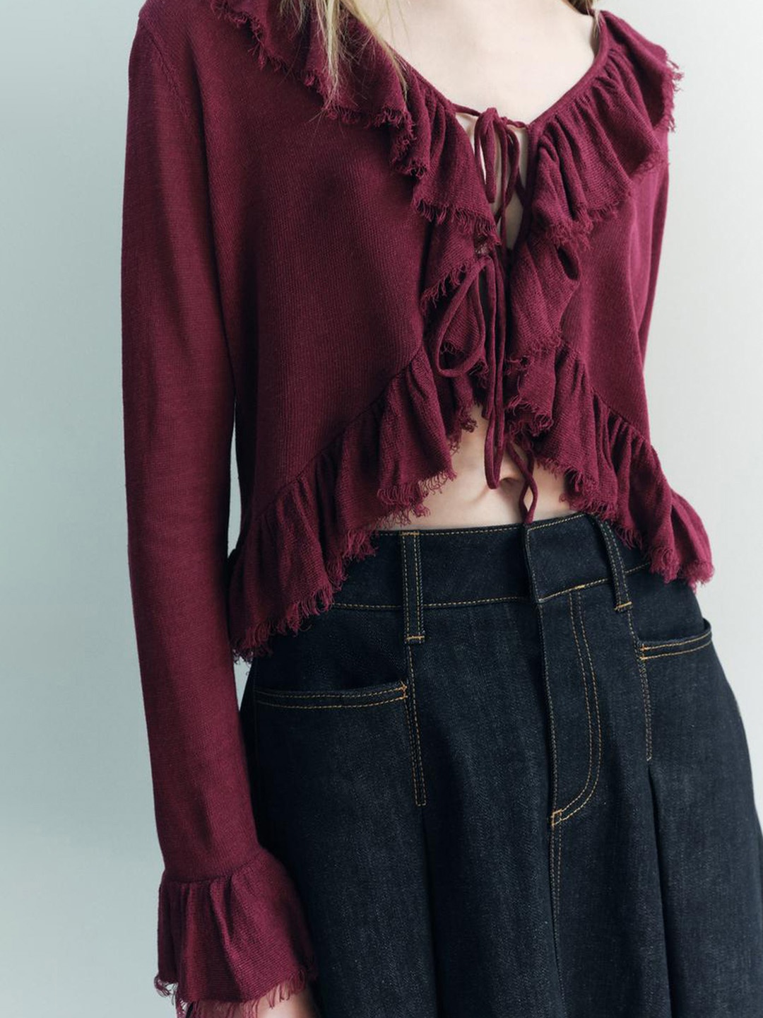 

LULU & SKY Women Solid Round Neck Top, Burgundy