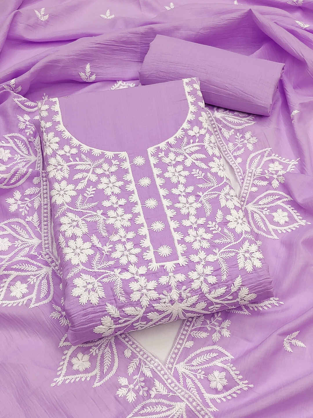 

KALINI Floral Embroidered Thread Work Unstitched Dress Material, Lavender