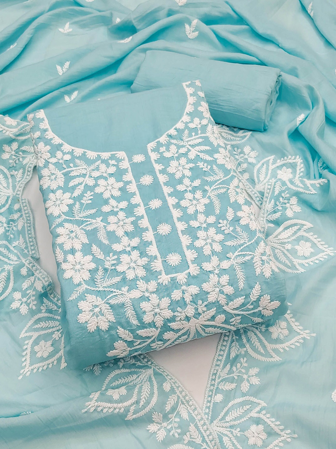 

KALINI Embroidered Unstitched Dress Material, Blue