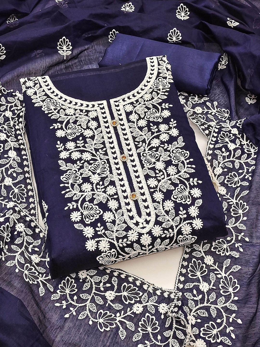 

KALINI Embroidered Unstitched Dress Material, Blue