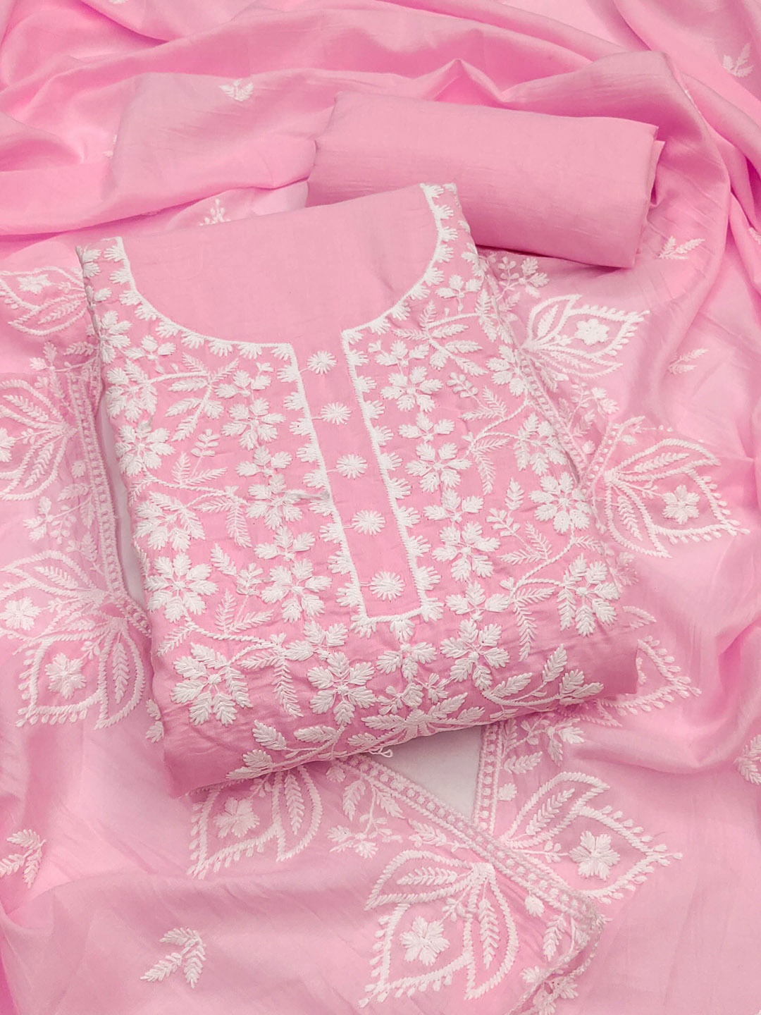 

KALINI Embroidered Unstitched Dress Material, Pink