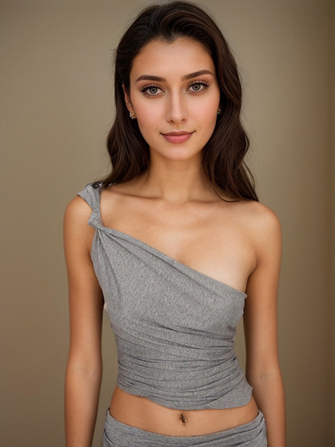 

LULU & SKY Women Solid One Shoulder Top, Grey