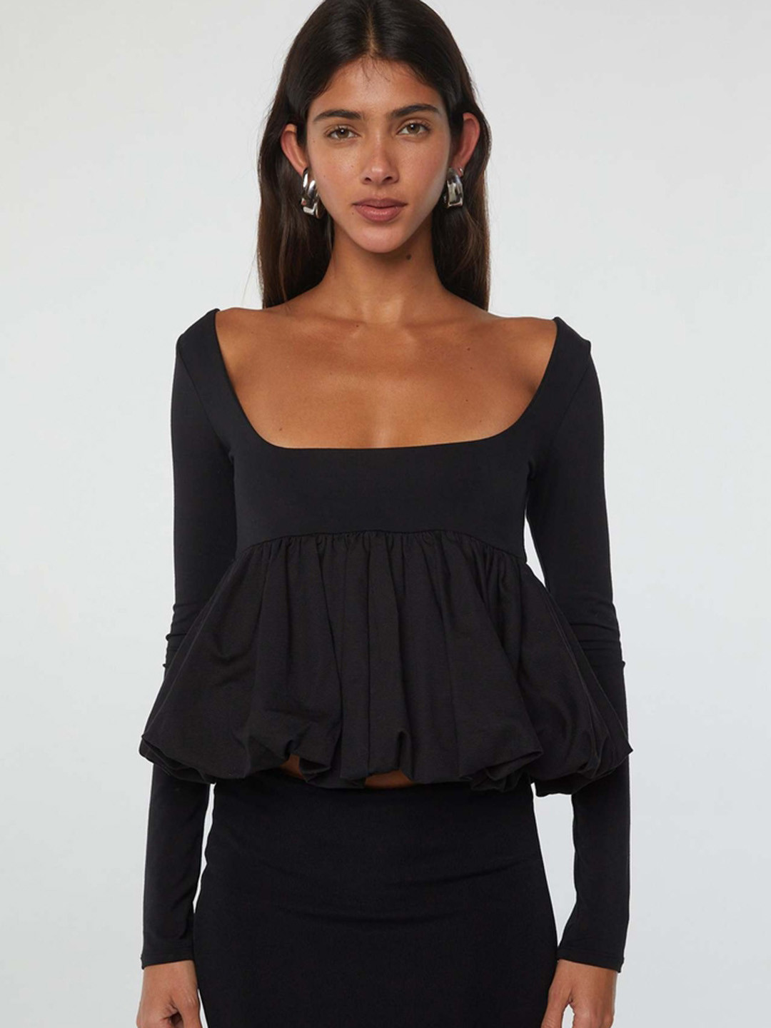 

LULU & SKY Women Solid Square Neck Top, Grey