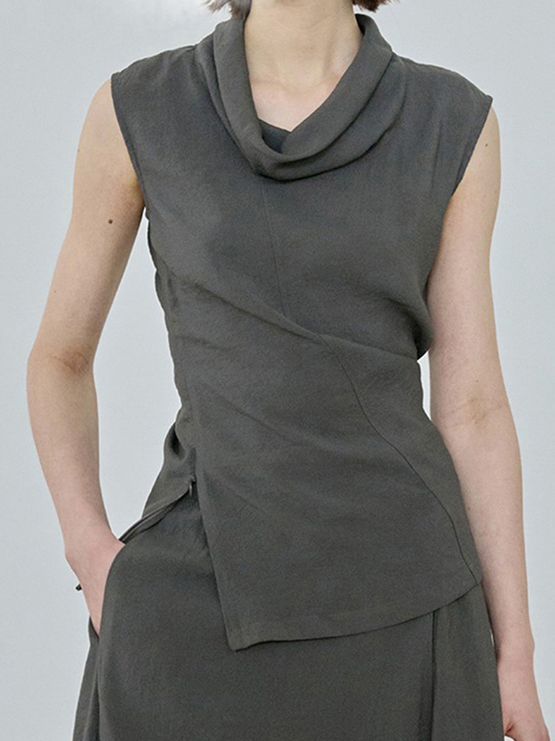 

LULU & SKY Women Solid Cowl Neck Top, Grey