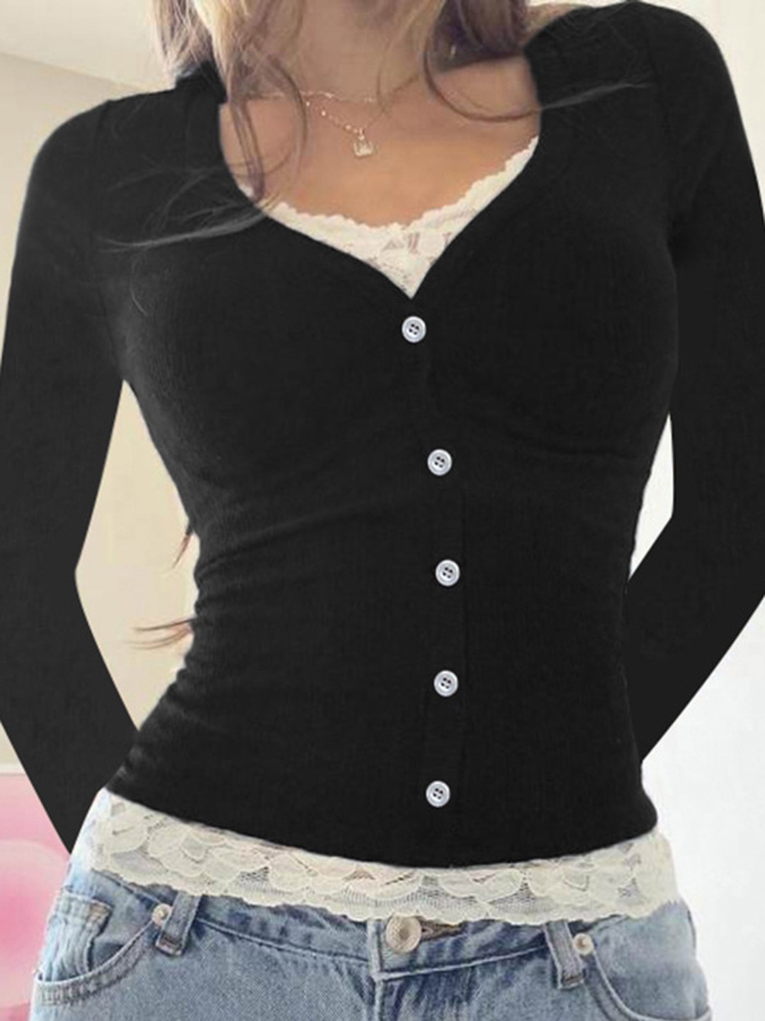 

LULU & SKY Women Solid V-Neck Top, Black