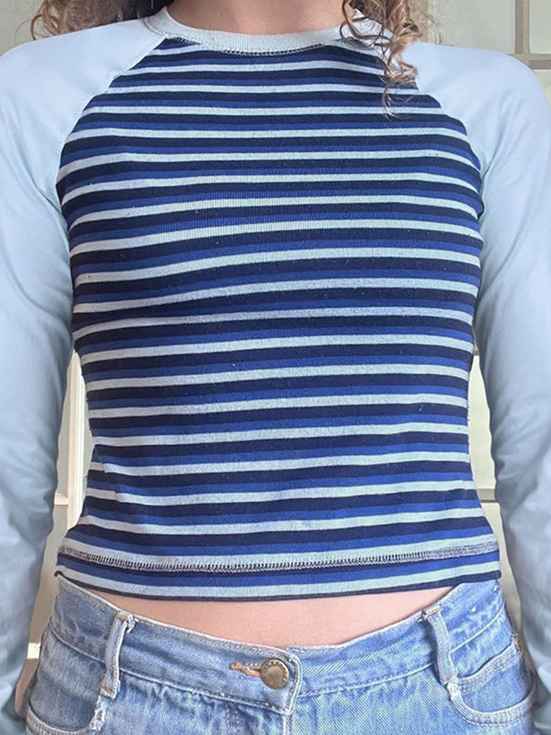

LULU & SKY Women Horizontal Striped Round Neck Top, Blue