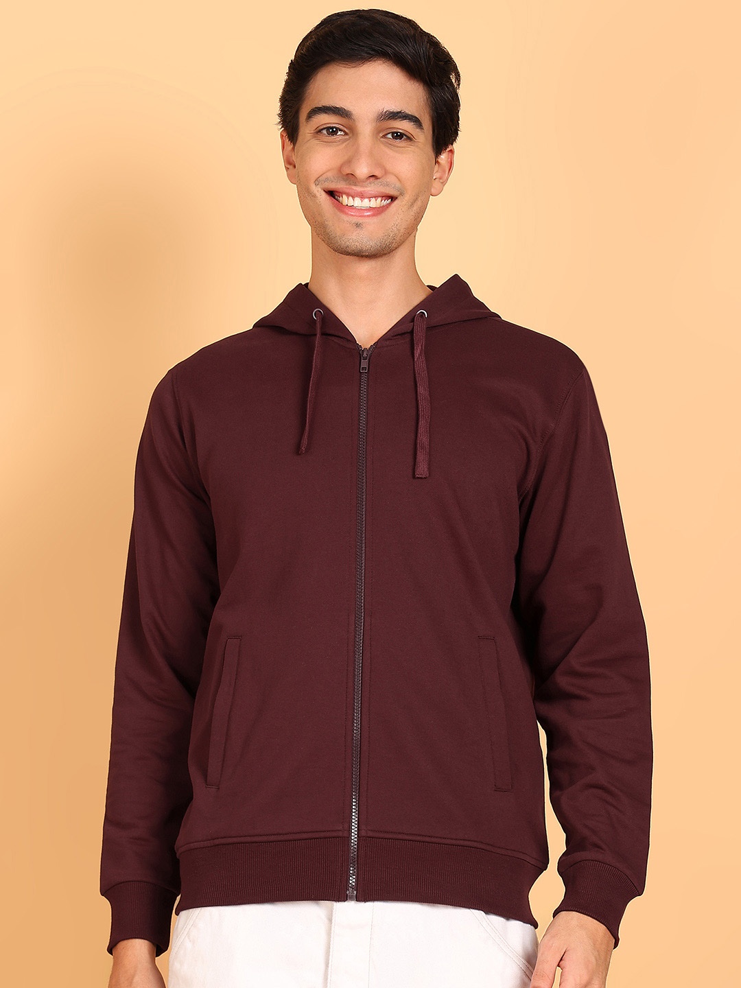 

Alan Jones Men Hooded Solid Front-Open Sweatshirt, Burgundy