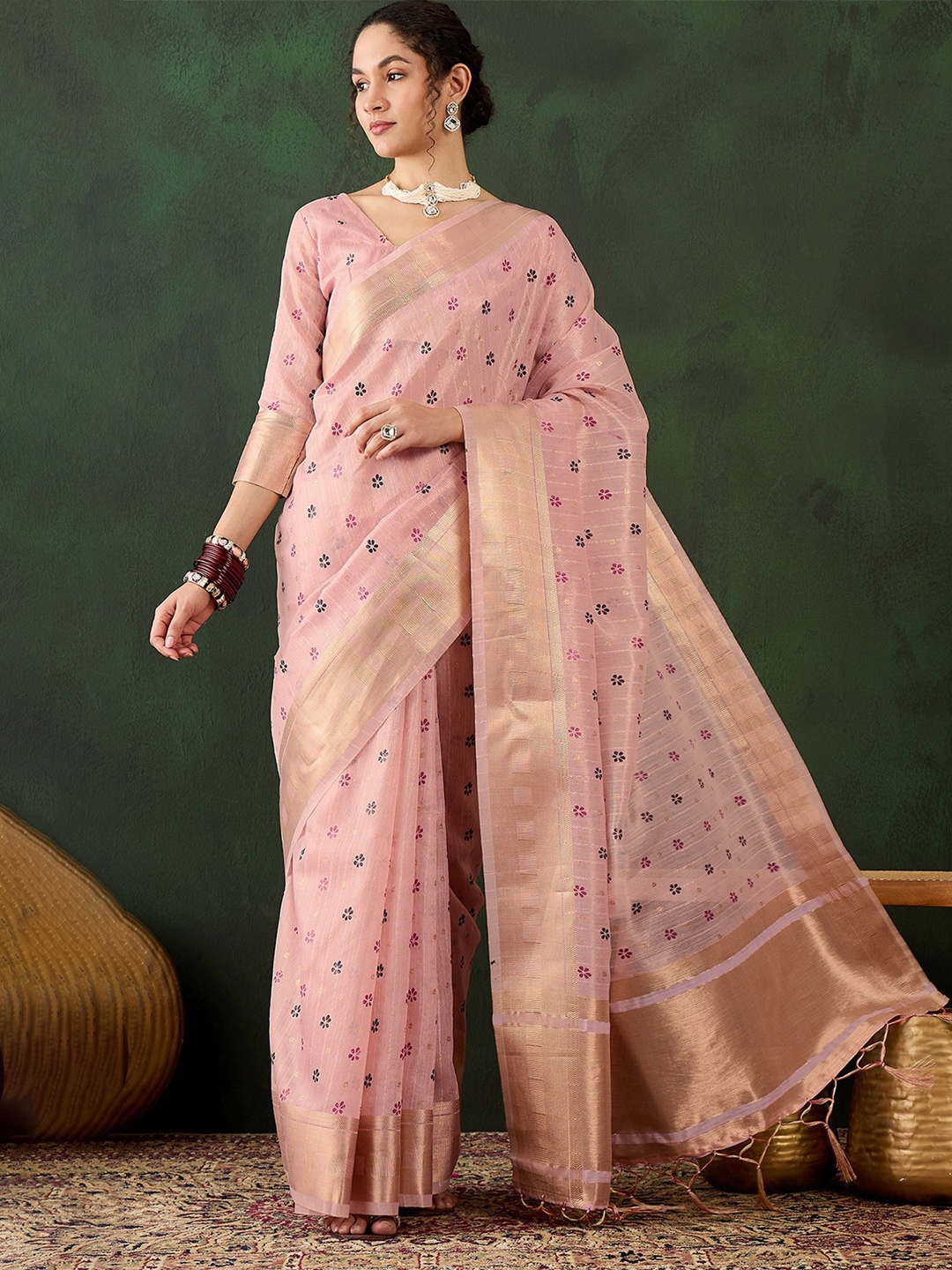 

MySilkLove Woven Design Zari Organza Saree, Pink