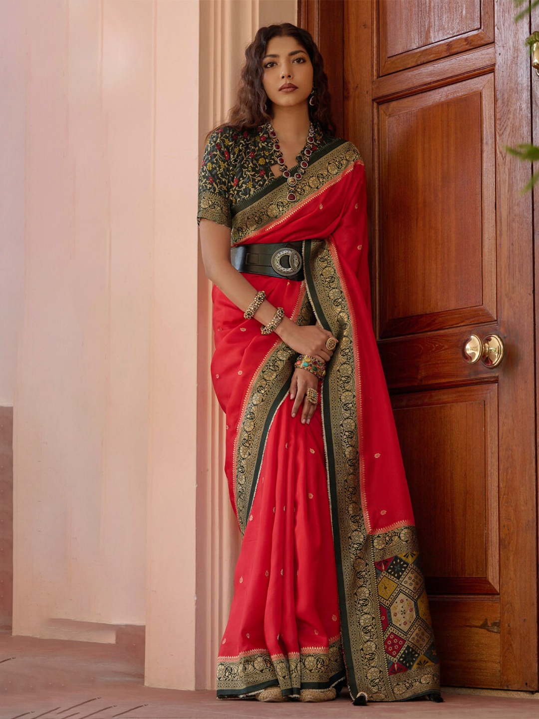 

MySilkLove Woven Design Zari Silk Blend Banarasi Saree, Red