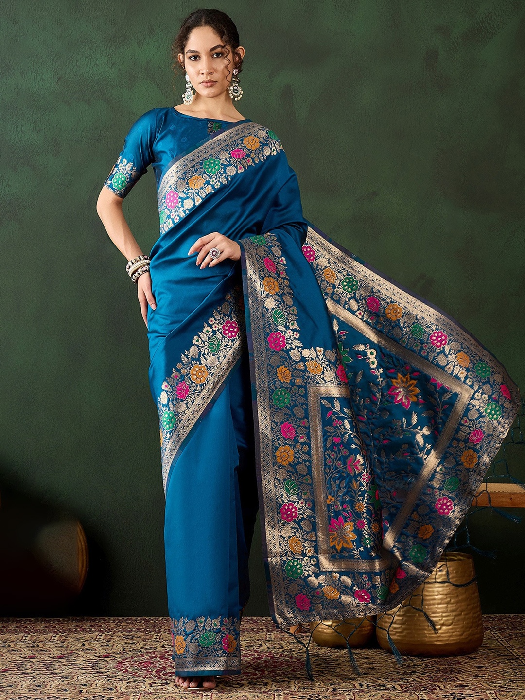 

MySilkLove Zari Silk Blend Banarasi Saree, Blue