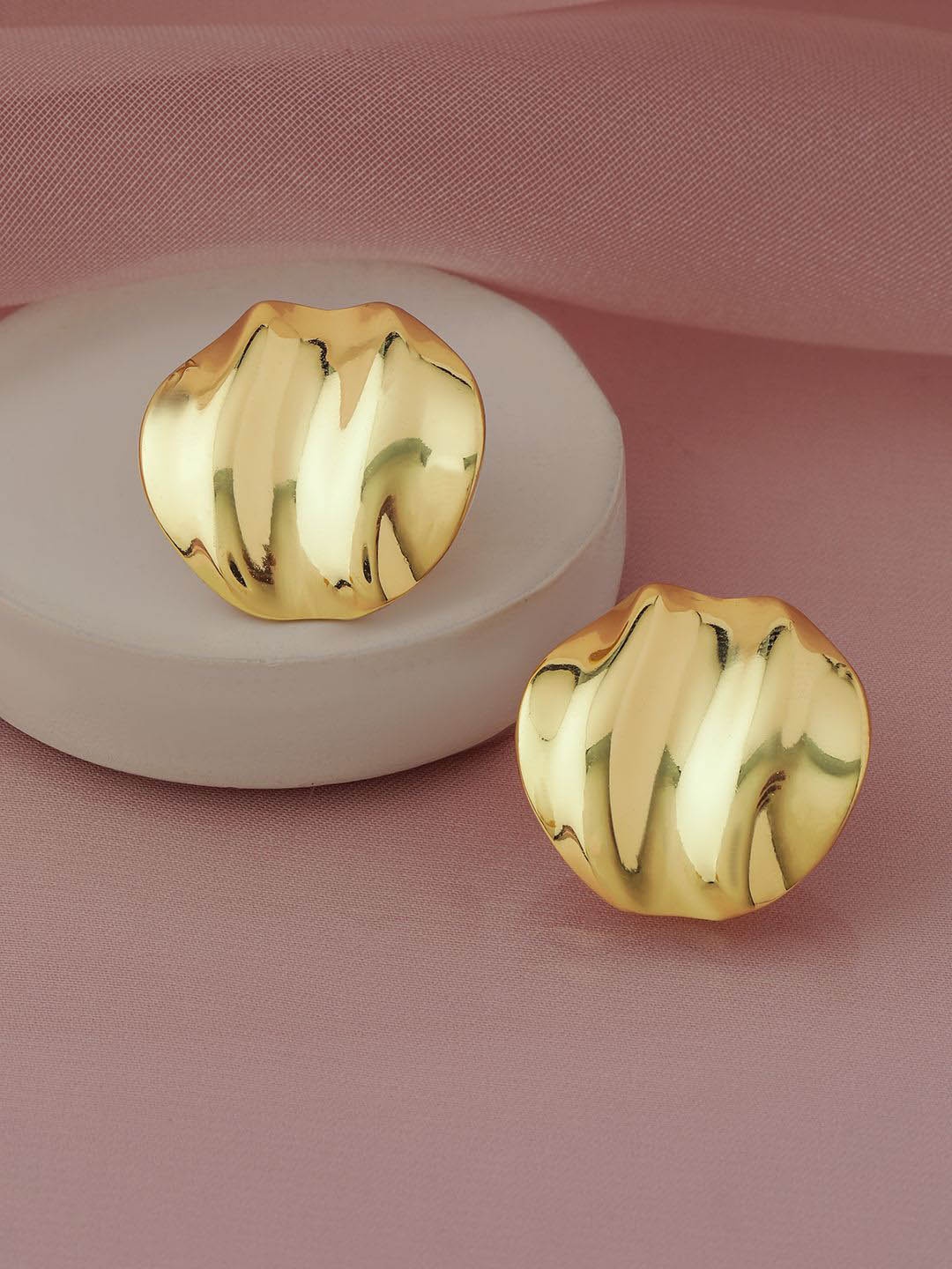 

Rubans 18K Gold Plated Stainless Steel Tarnish-Free Demi-Fine Textured Statement Earrings