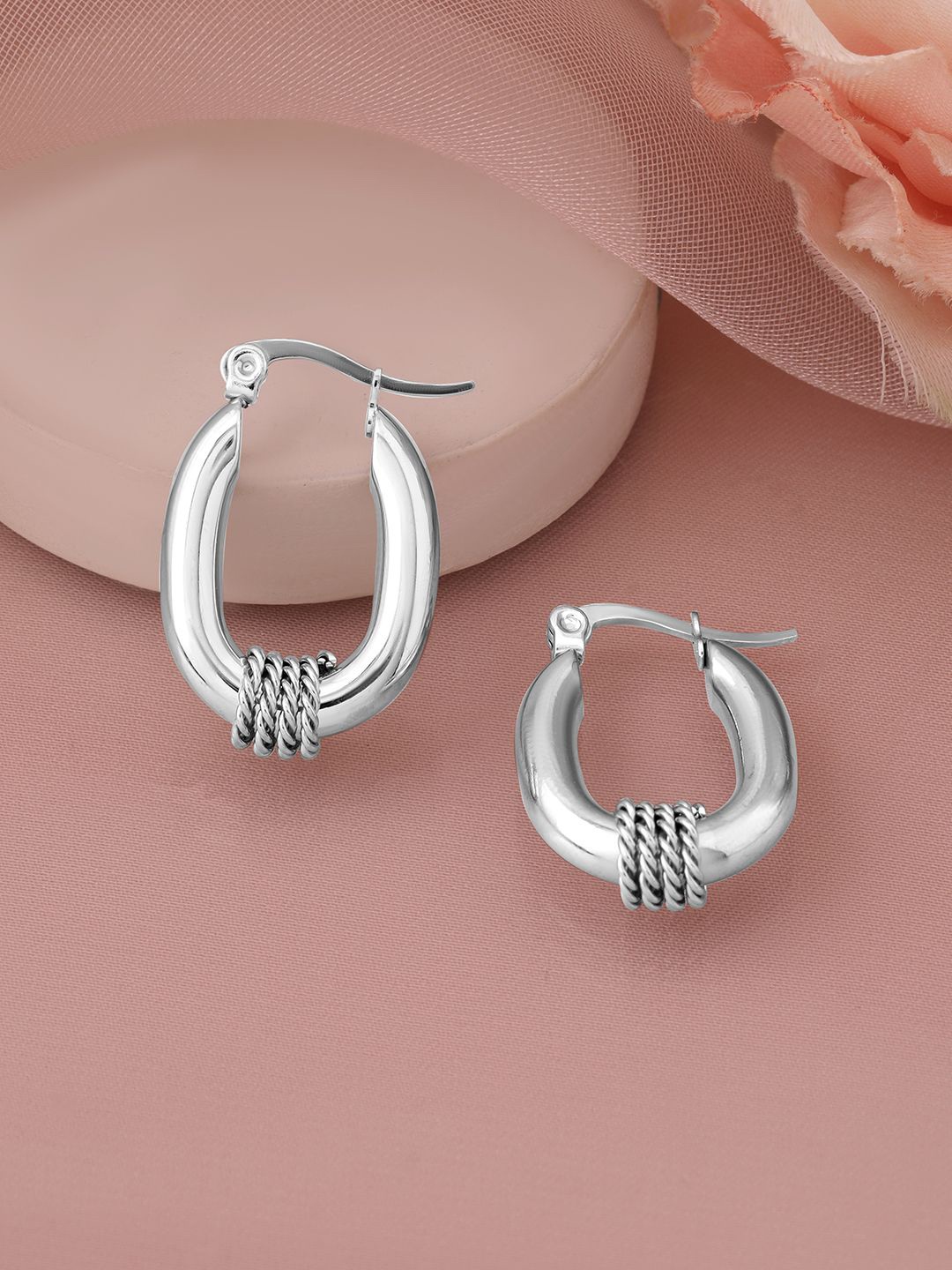 

Rubans Rhodium-Plated Stainless Steel Tarnish-Free Waterproof Demi-Fine Hoop Earrings, Silver