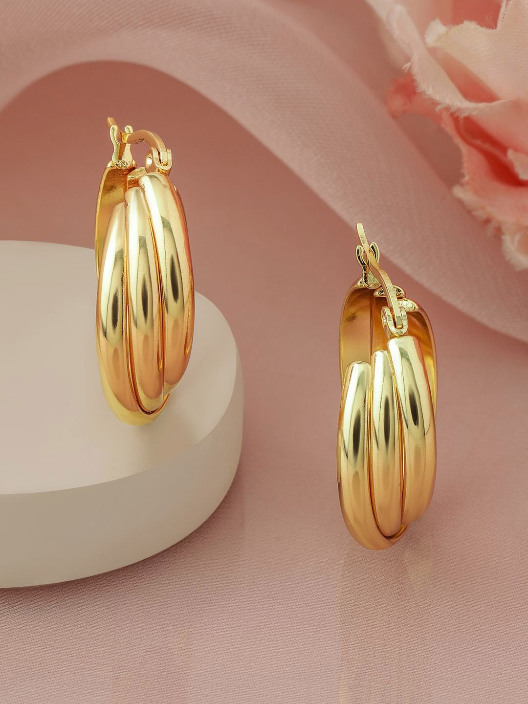 

Rubans 18 K Gold Plated Stainless Steel Tarnish-Free Waterproof Layered Hoop Earrings