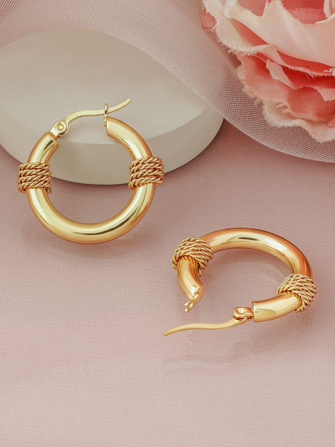 

Rubans 18 K Gold Plated Stainless Steel Tarnish-Free Demi-Fine Rope Accent Hoop Earrings