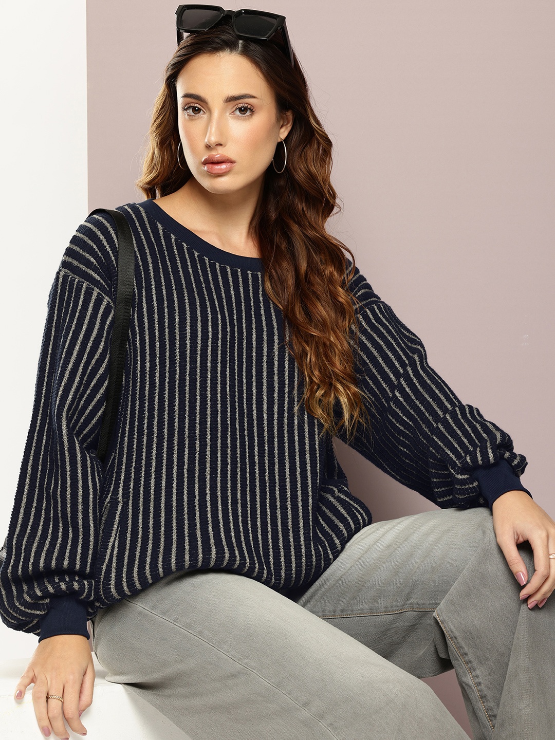 

DILLINGER Striped Oversized Sweatshirt, Navy blue