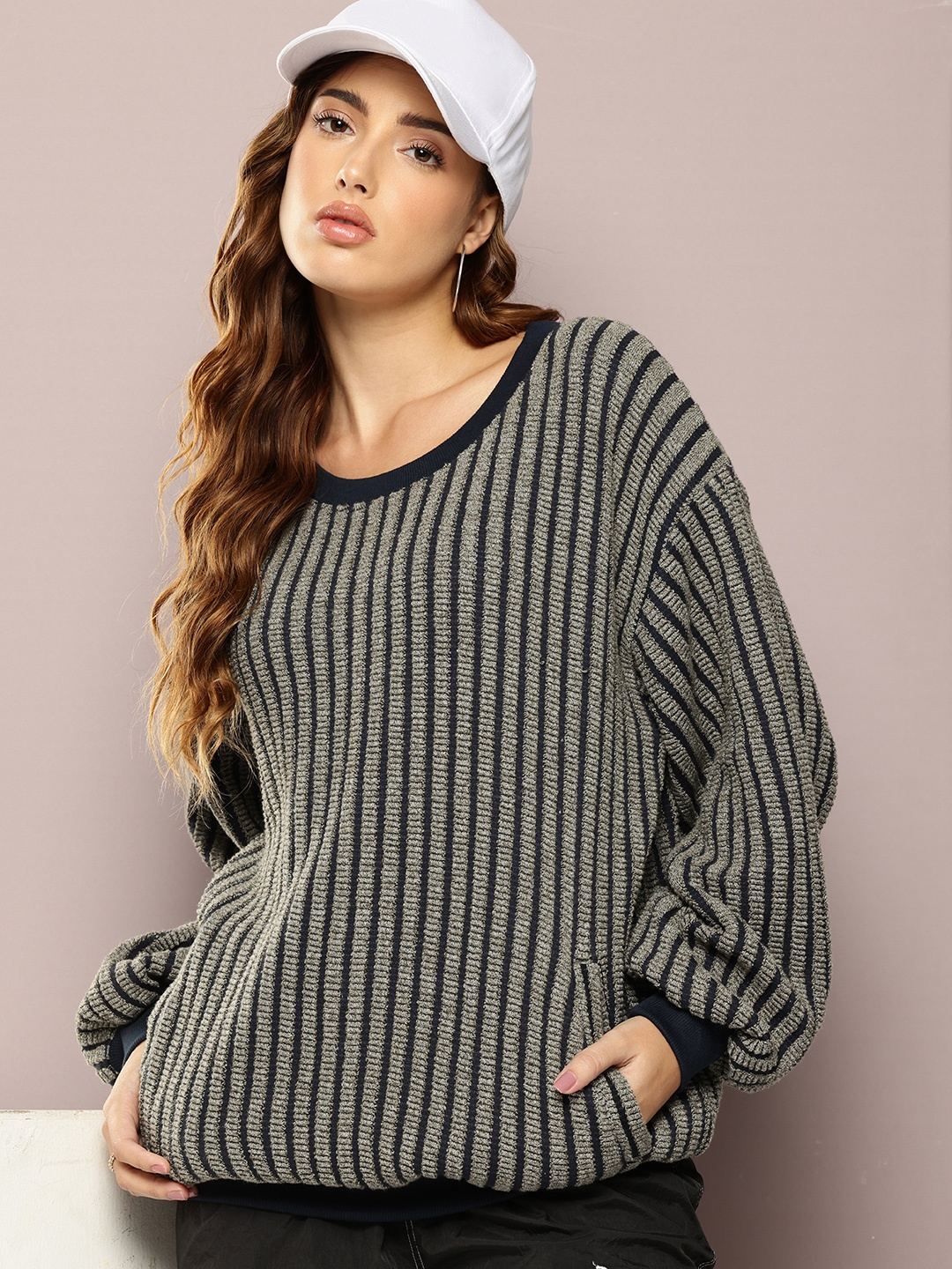 

DILLINGER Striped Oversized Sweatshirt, Olive
