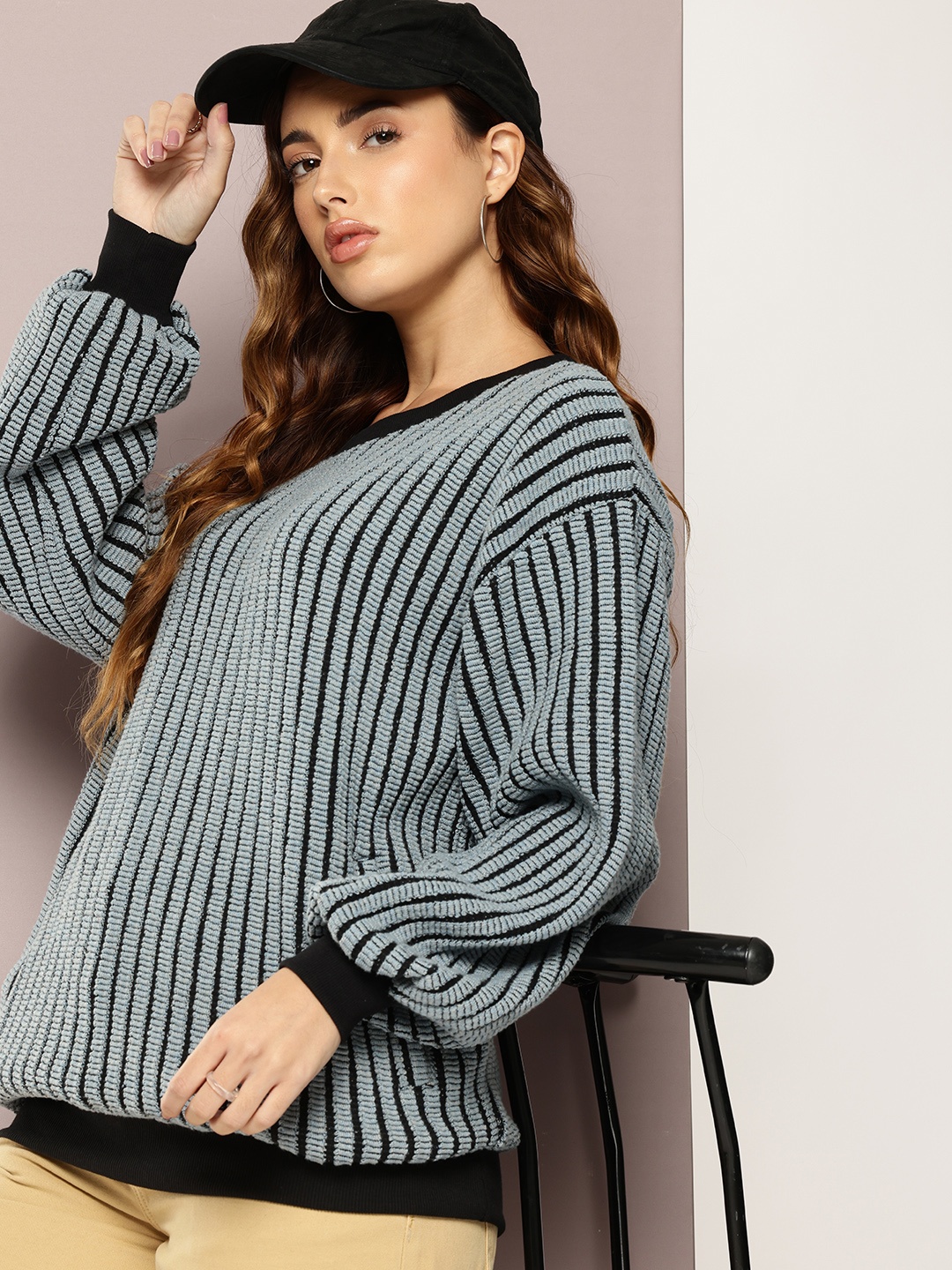 

DILLINGER Striped Oversized Sweatshirt, Blue