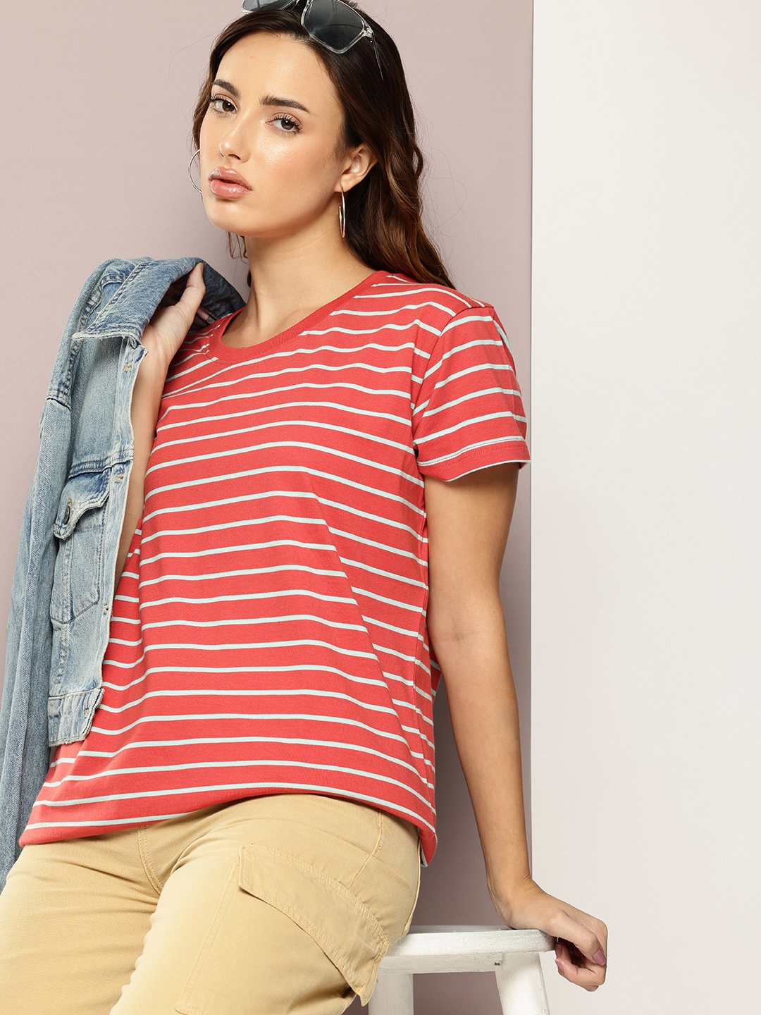 

DILLINGER Striped Boxy T-shirt, Red