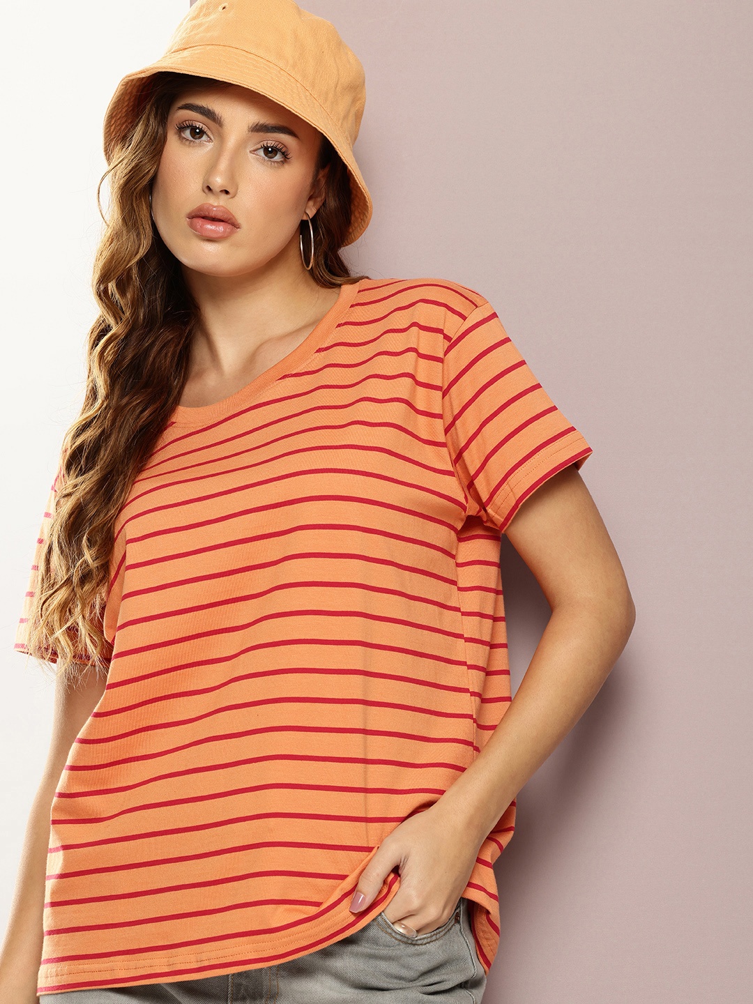 

DILLINGER Striped Boxy T-shirt, Orange