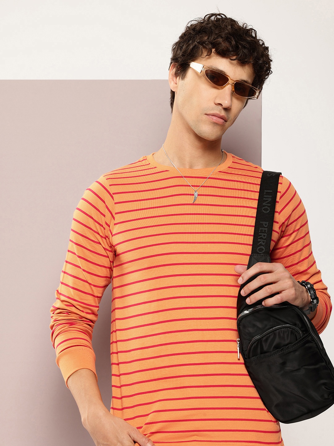 

DILLINGER Men Striped T-shirt, Orange