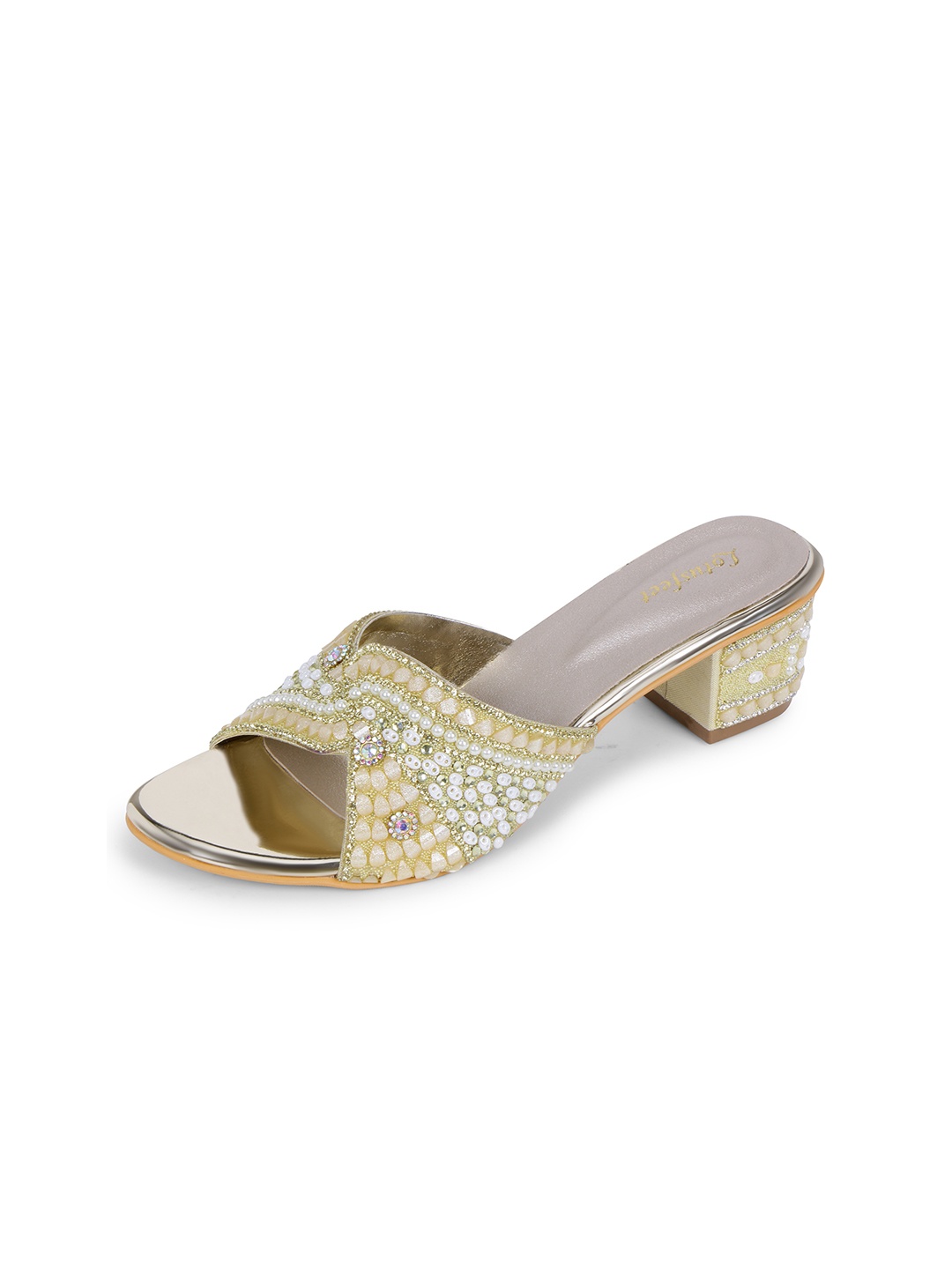 

Lotusfeet Printed Ethnic Block Peep Toes, Gold