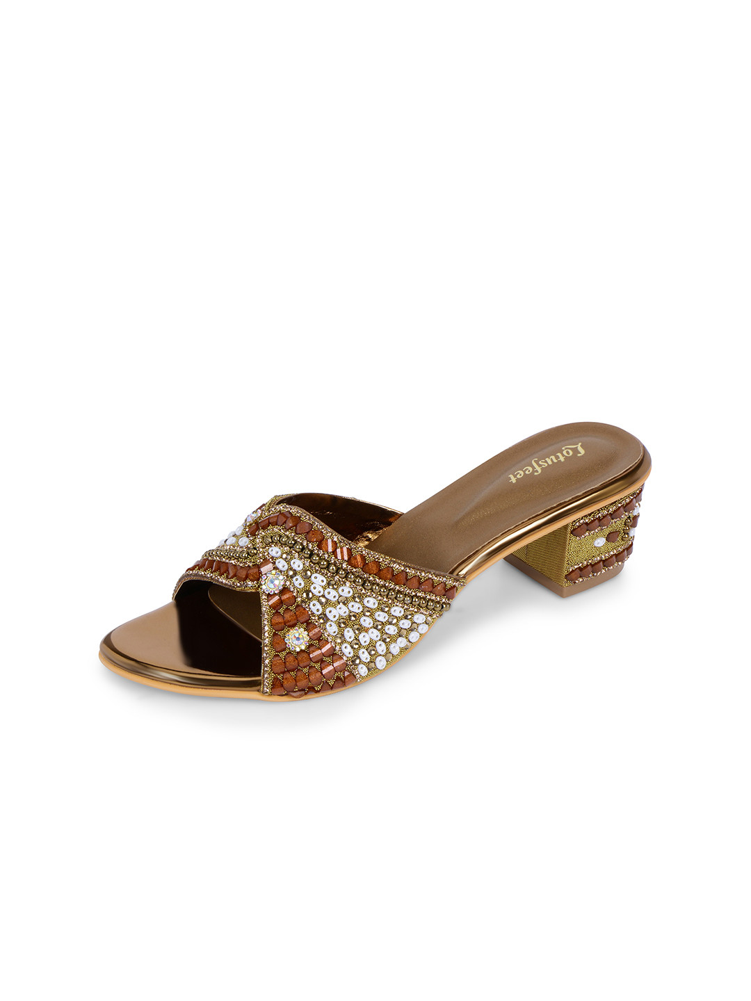 

Lotusfeet Printed Ethnic Block Peep Toes, Copper