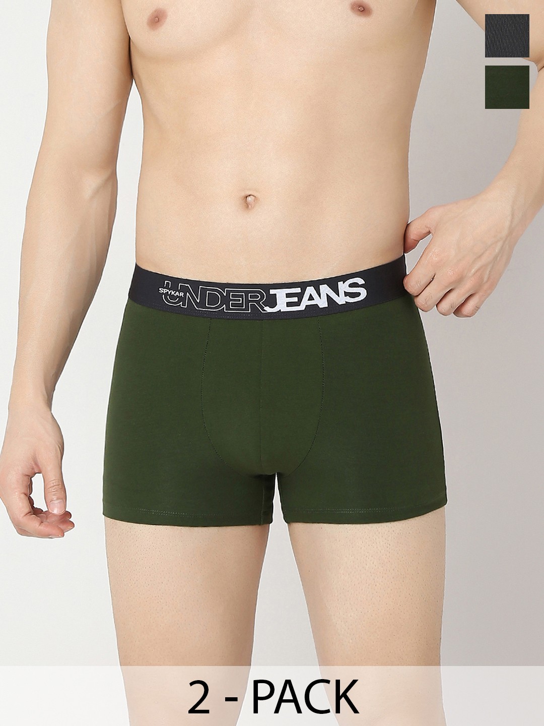 

UnderJeans by Spykar Men Brand Logo Printed Short TrunkUJERPTC056DKGREYOLIVE, Olive