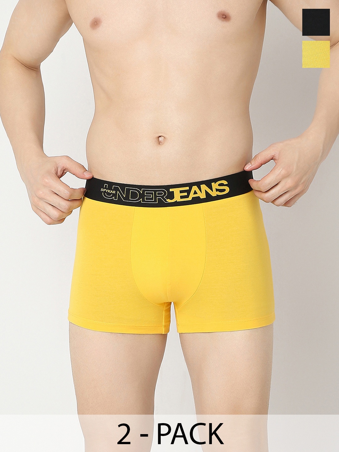 

Underjeans by Spykar Pack Of 2 Mid Rise Trunk UJNRPTC056YELLOWBLACK-YELLOW_BLACK