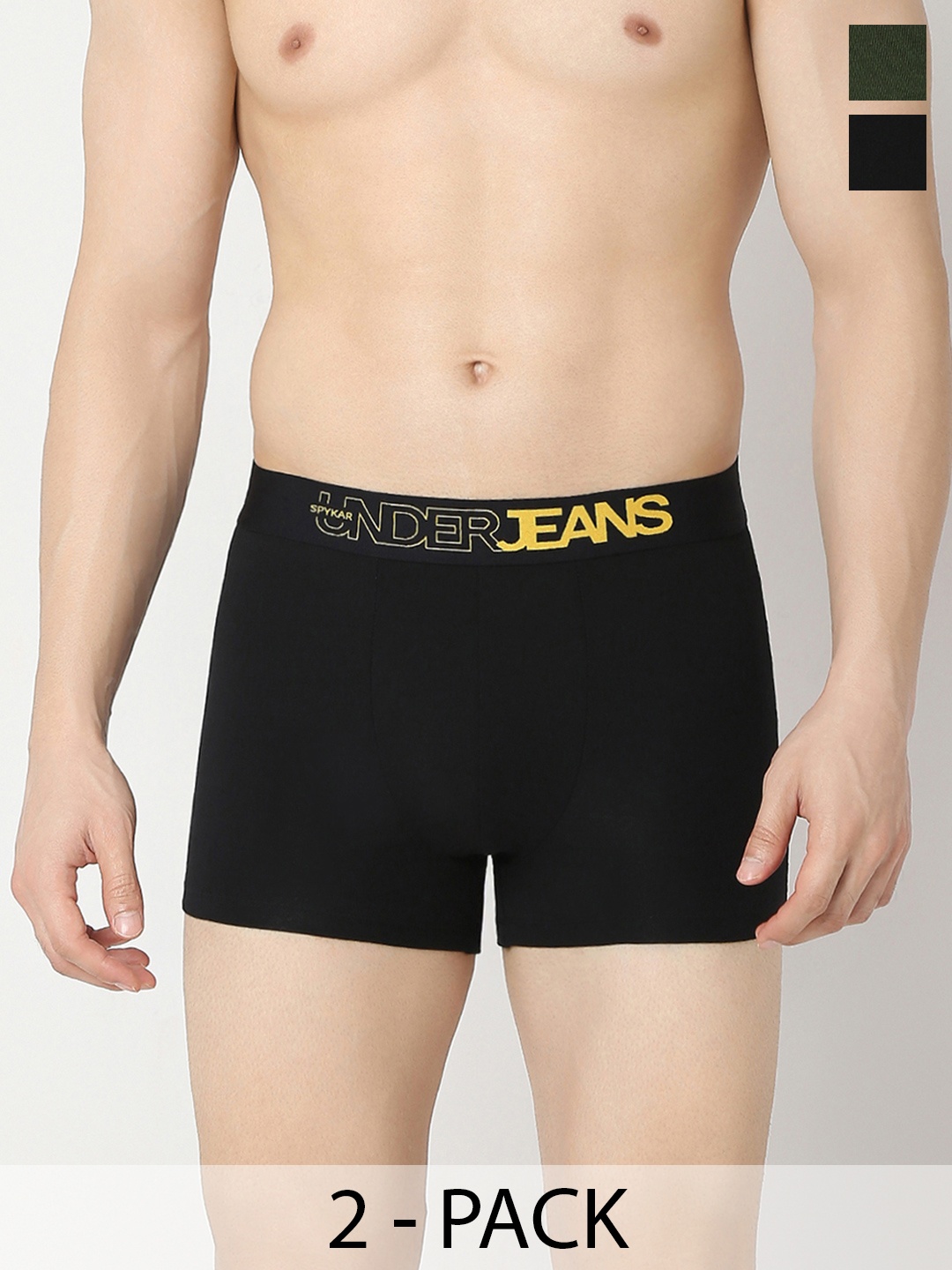 

Underjeans by Spykar Pack Of 2 Mid Rise Trunk UJERPTC056OLIVEBLACK-OLIVE_BLACK